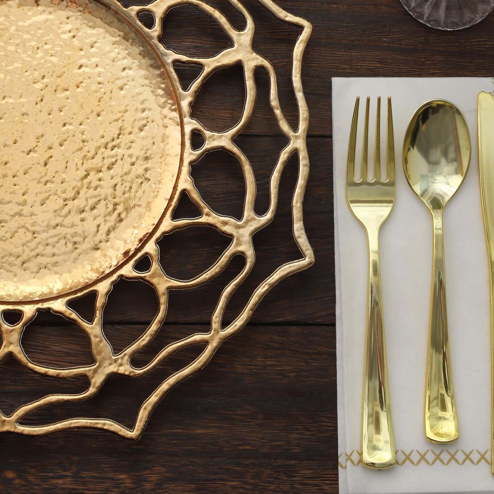 6-Pack Acrylic Charger Plates 13" Round Gold Floral Cutout Design - Hollow Flower Plastic Decorative Dinner Party Charger Tableware - Image 9